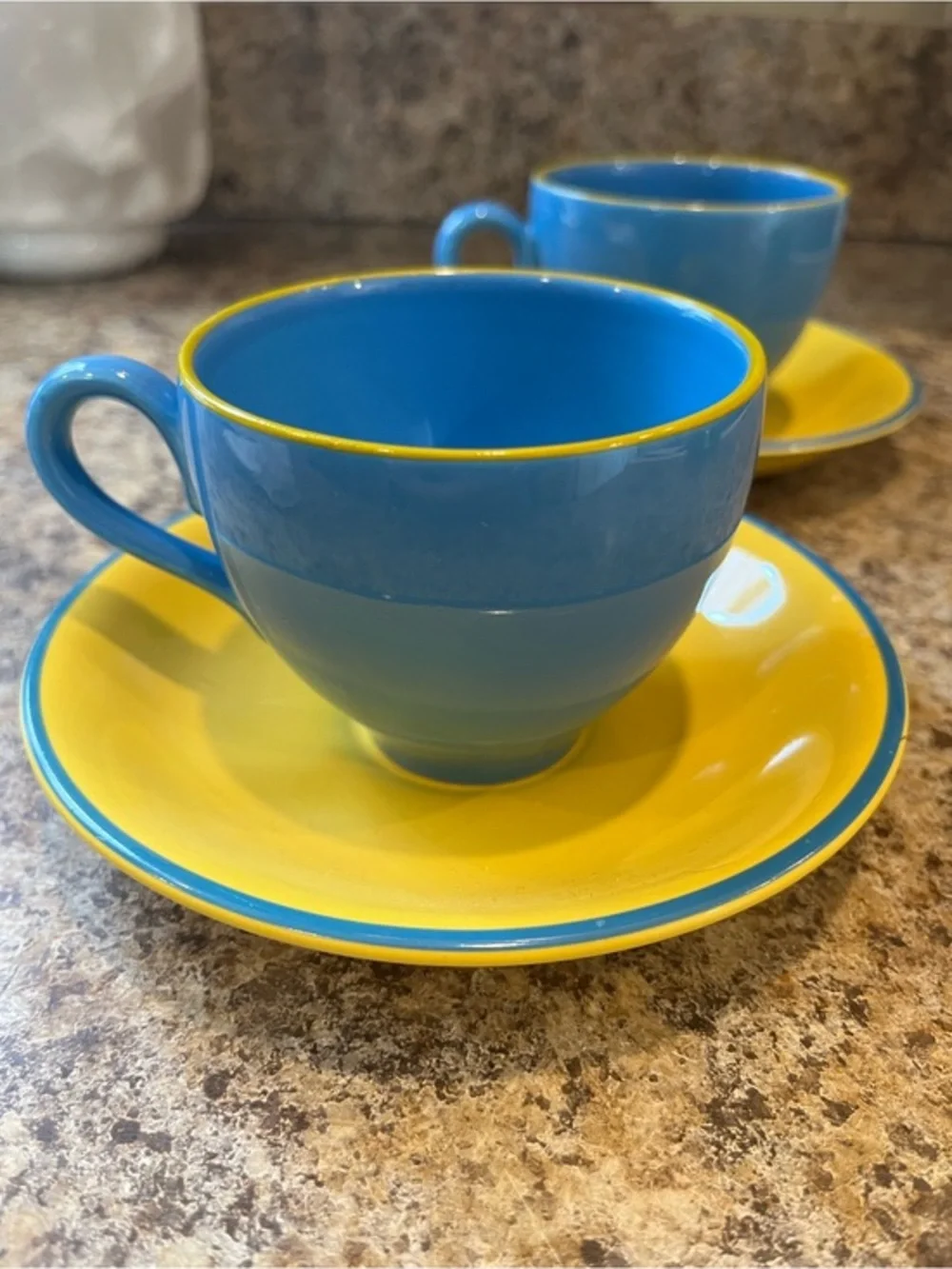 Mayfair Burleigh Bright Blue and Yellow Teacup and Saucer Set - 2pcs England